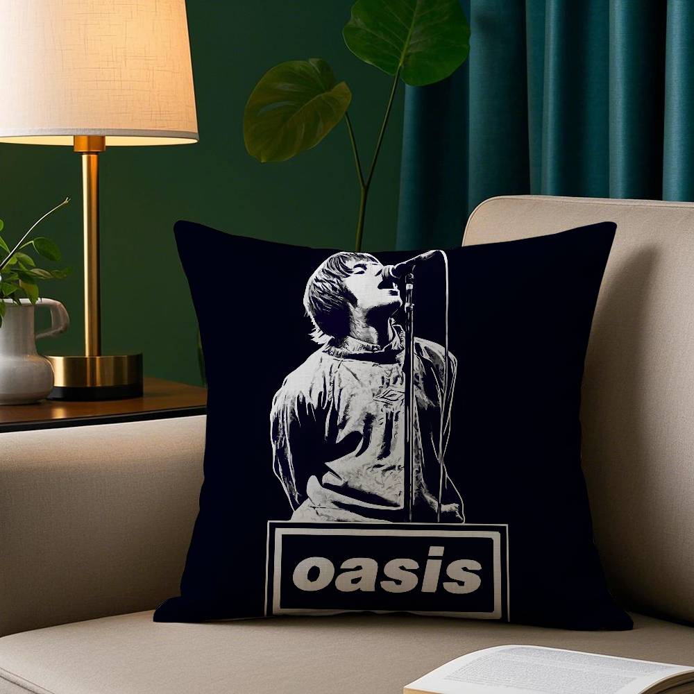 O-Oasis Rockband Kissenbezug Kurzplüsch Druck Kissenbezug Quadratische Wurfkissenbezüge Sofa Heimdeko