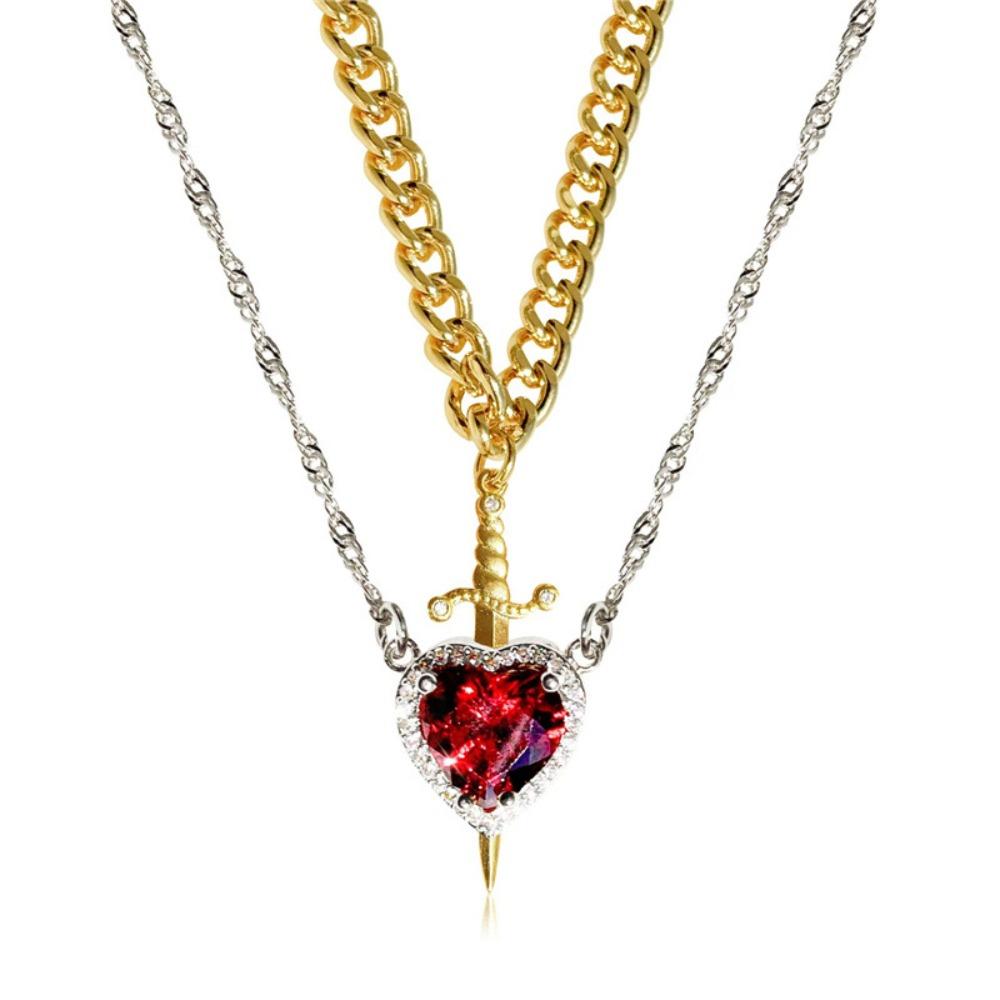 1Pc Gothic Punk Sword Heart Creative Couple Necklace for Women Men Lovers Sparkling Heart Pendant Jewelry Accessories Gifts