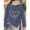 Gradient Paw Print and Heart Combination Print Long-sleeve Vintage Round Neck T Casual Versatile shirt2026Spring and Autumn New