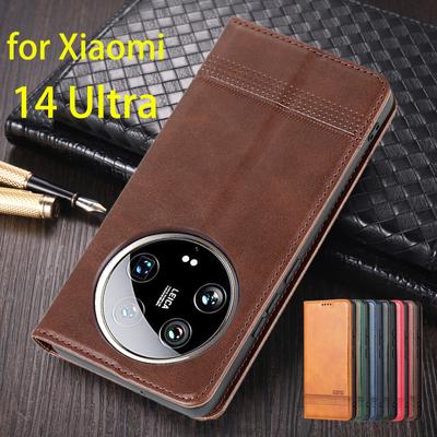 Étui en cuir à adsorption magnétique de luxe pour Xiaomi 14 Ultra 14U Flip Cover Protective Case Capa Fundas Coque