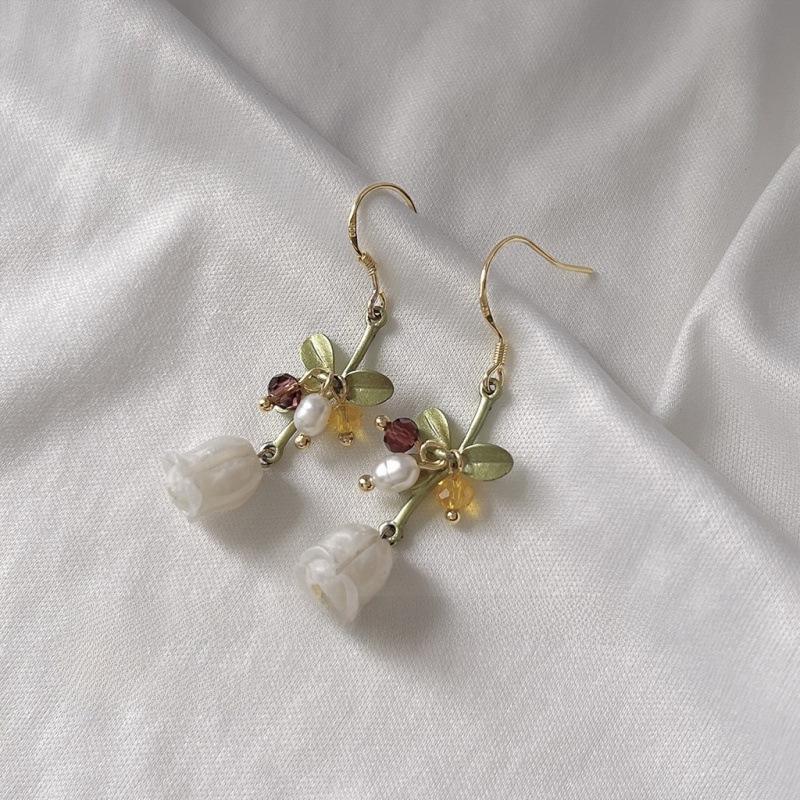 Handmade 925 Silver Lily of the Valley Earrings - French Retro Design