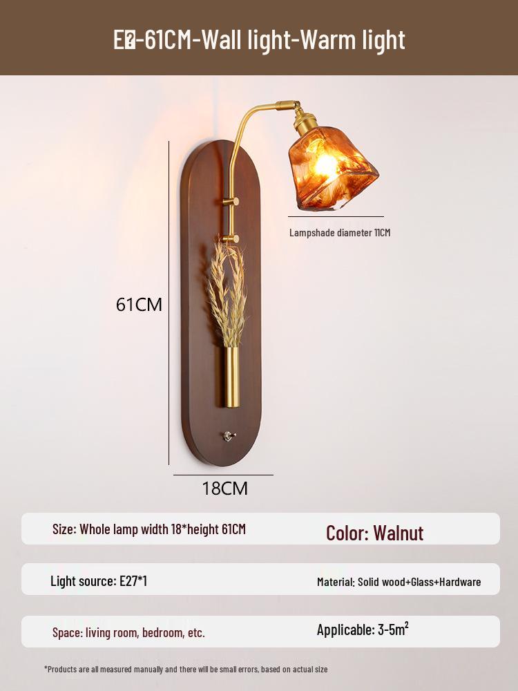 Retro Wabi-Sabi Brass and Wood Wall Lamp for High-End Homestay or Living Room Décor