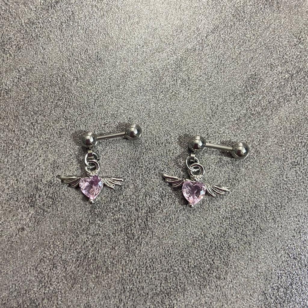 Stainless Steel Angel Wing Heart Stud Earrings Hypoallergenic Ear Studs Lightweight Jewelry For Women Everyday Wear