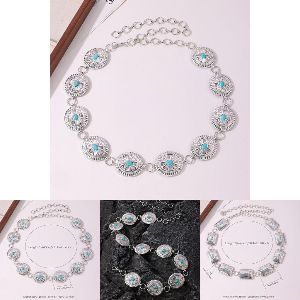 Ethnic Style Gold Tone Turquoise Waist Belt With Butterfly Knot For Fashion