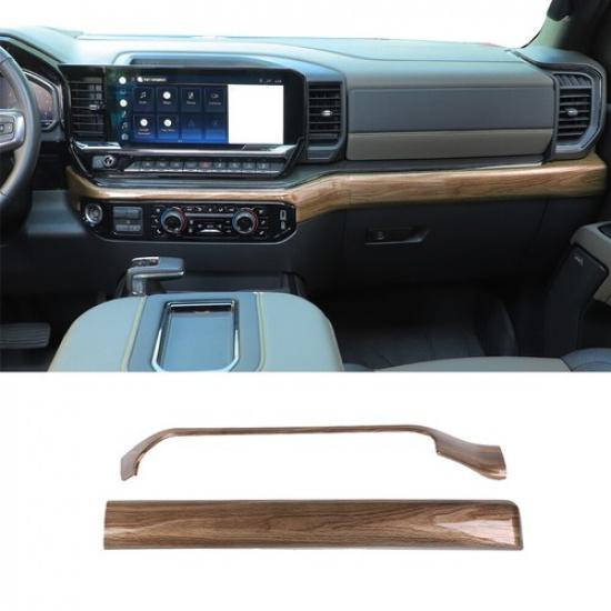 Wood Grain Middle console cover Dashboard Decor Trims For Chevy Silverado +