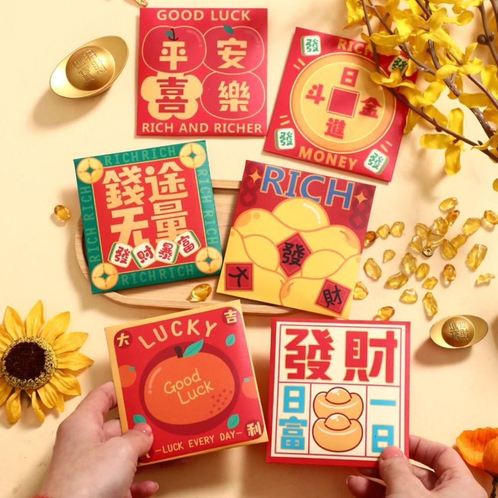 6 Stück Cartoon Glücksgeldumschläge Beste Wünsche Hong Bao Hochzeit Geburtstag
