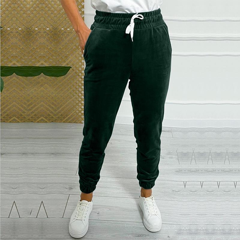 Women's olid Drawstring Velvet Jogger Pants Versatile Comfy Pants For Fall & Winter Women's Clothing