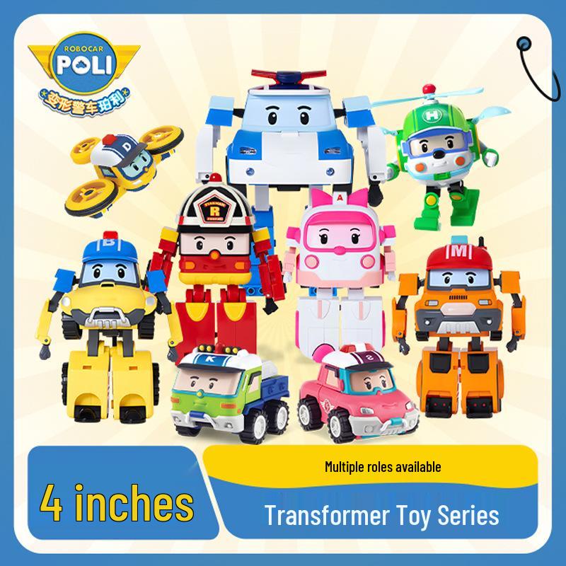 

Transformed 4-inch Robot Toys: Poli, Ambaroy, Hailey Police Cars for Kids Poli