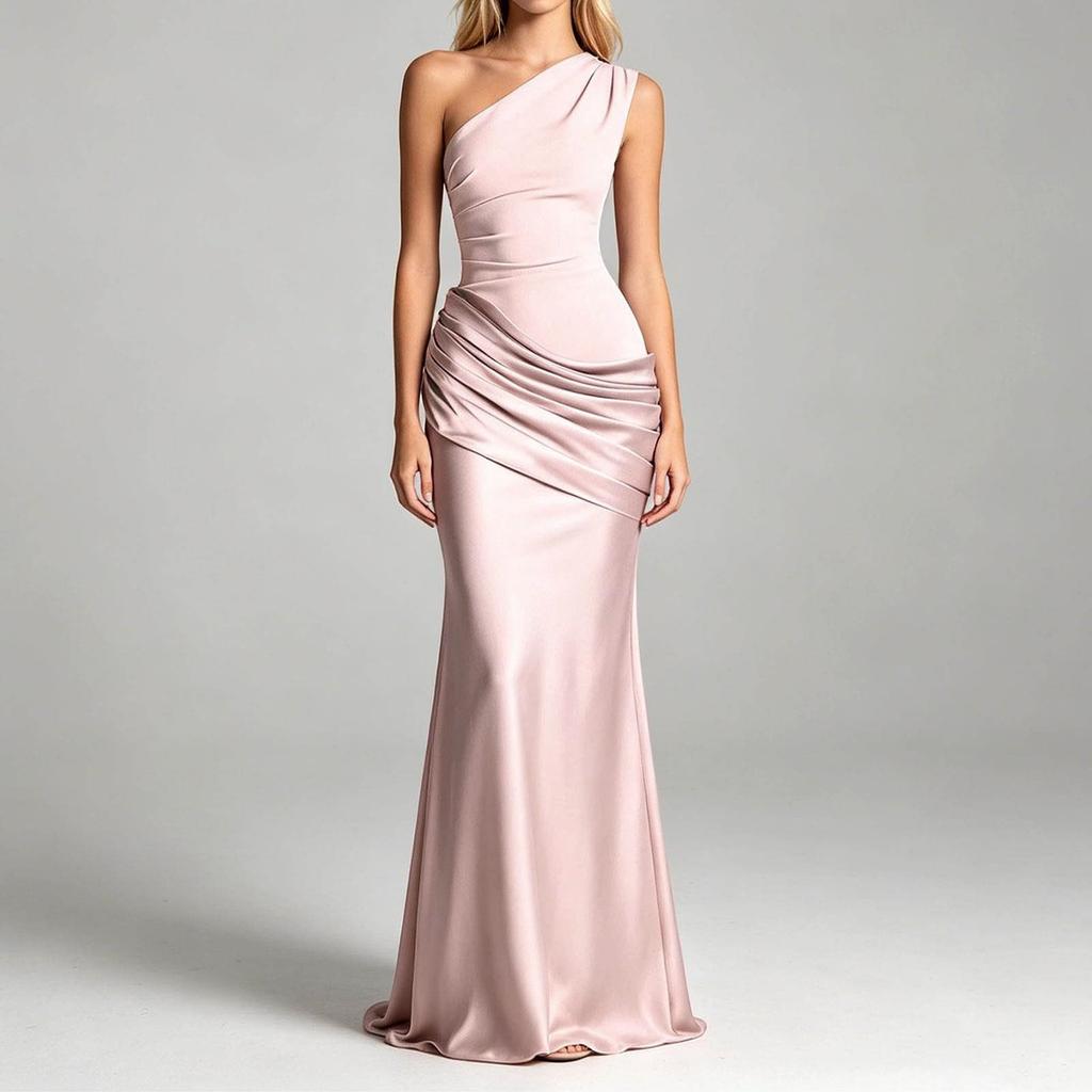 Elegante Abito Formale da Donna a Spalle Scoperte Lungo con Spacco Asimmetrico Bodycon Abito da Sera