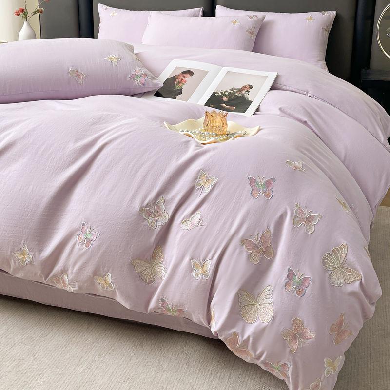 G5Z Light Luxury Embroidery Soft Cotton Bedding Set - Duvet Cover, Fitted Sheet, and Pillowcases.
