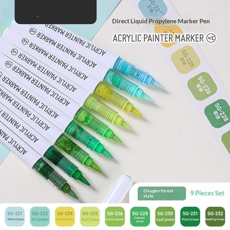 Acrylfarbe Marker Set 9 Stück 9 Farben Direkte Flüssigkeit Schnell Trocknend Wasserdicht für DIY Outdoor Graffiti Innen Heimdekoration Basteln