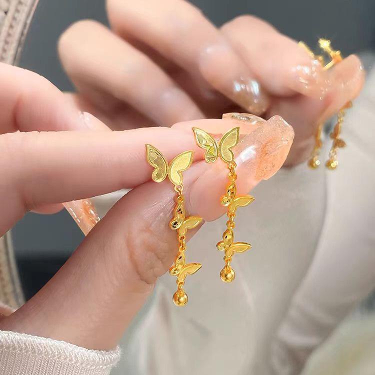 Vietnam Gold Plated Butterfly Jewelry Set: Bracelet, Necklace, Earrings - Women's Fashion Accessory