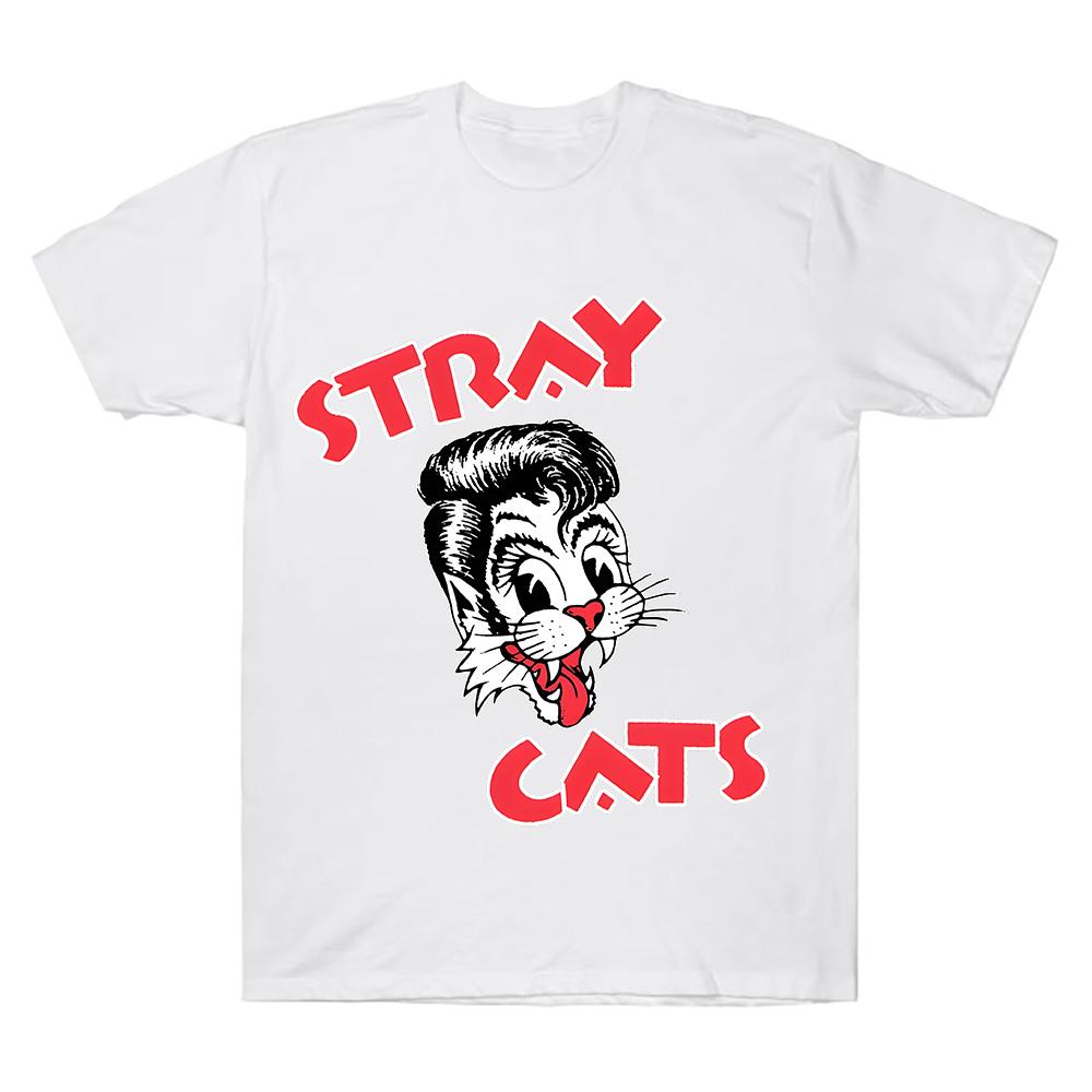 Stray Cats Rock Cat Head T-Shirt Hipster Streetwear Fashion Women Men Crewneck Short Sleeve Cotton Tees Clothing