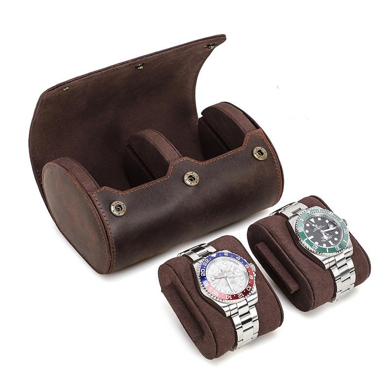 Retro Crazy Horse Leather Watch Box: Portable Travel Storage for Couples
