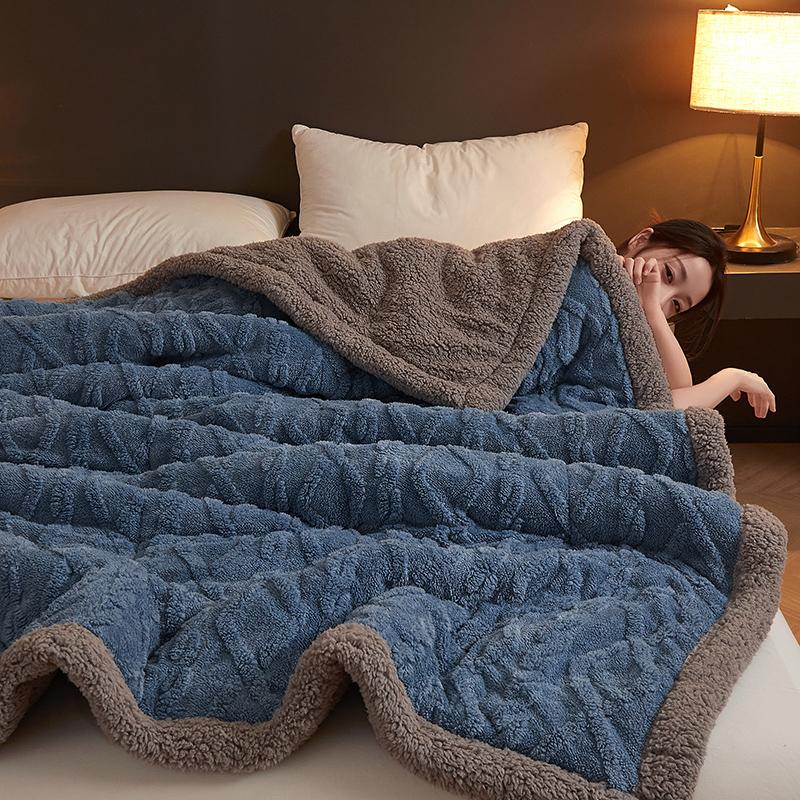 Thick Warm Taffeta Fleece Winter Blanket for Bed Geometric Pattern Soft Sofa Throw Blankets Queen Size Plush Bedroom Bedspread