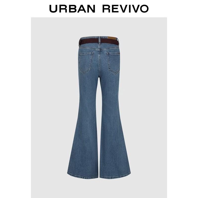 UR2026 Spring Women s Washed Belted Flare Jeans 28 небесно-голубой