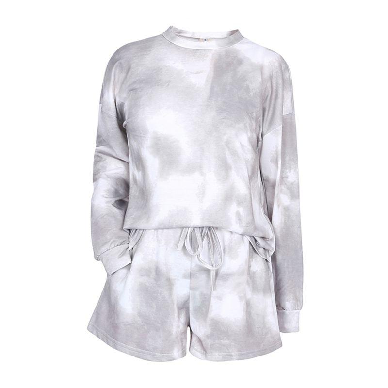 Women Tie-dye Casual Loungewear Long Sleeve Top and Shorts