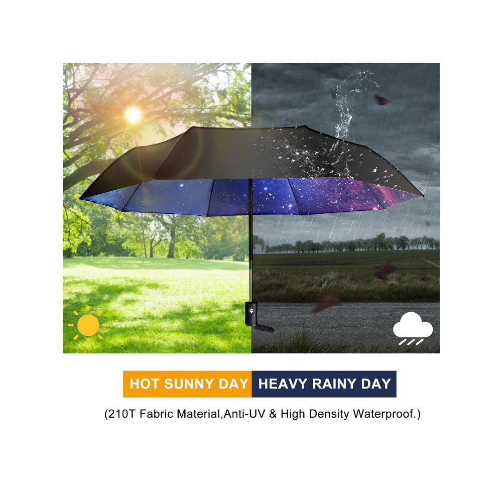 Automatic 8 Ribs Windproof Automatic Umbrella Starry Sky Retro Men Folding Travel Female Black UV Protection Coating Umbrella