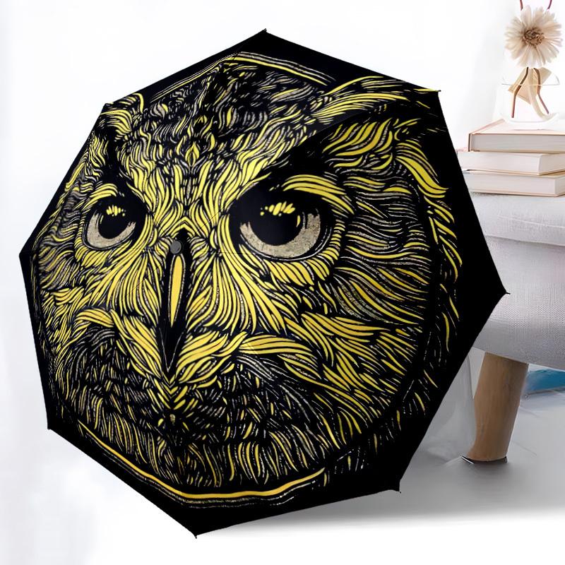 1pc Owl Feather Automatic Folding Umbrella, Sturdy And Durable Automatic Folding Umbrella with 8 Ribs, Convenient for Outdoor Use061