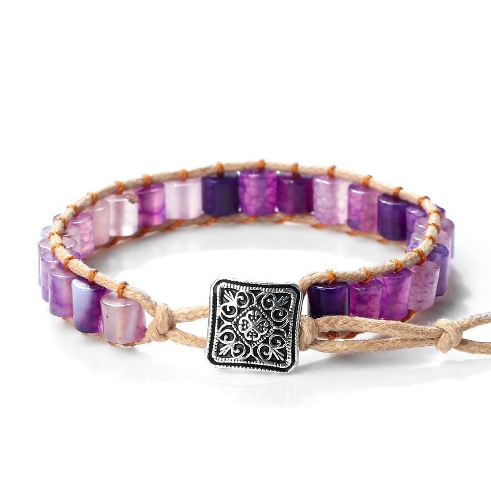 Vintage Bohemian Handmade Hemp Rope Bracelet Imperial Stone Beaded 3D Bead Charm Bangle