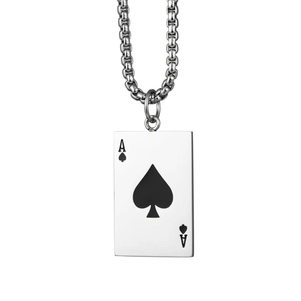 Punk Playing Cards A Shape Pendants Gold Silver Color Stainless Steel Poker Necklace for Women Men Lucky Fashion Jewelry Gift