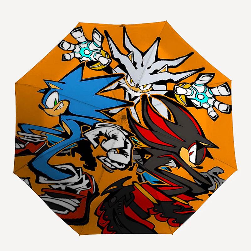 1pc Sonic the Hedgehog Umbrella Automatic Opening & Closing, Portable 3-Fold Design, 8-Bone Iron Frame Outdoor Umbrella, Ideal Gift for Fans, Traveler