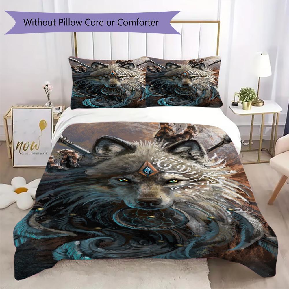 1PC Wolf Theme Bedding Quilt Set Quilt Cover Pillowcase Home Decoration Birthday Gift (1 * duvet cover + 2 * pillowcase, without core)A8