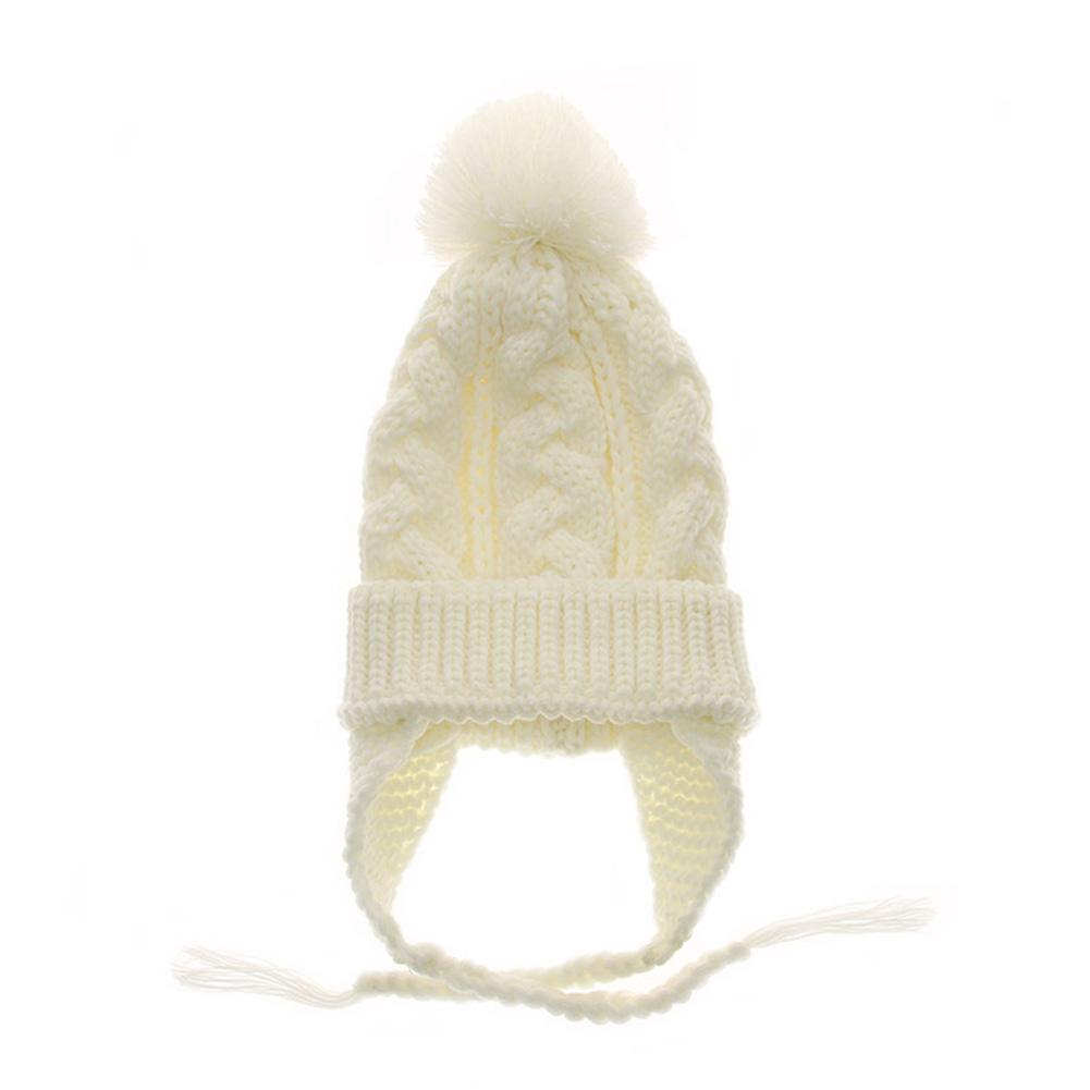 Cute Knitted Cap Fashionable Pigtail Fuzzy Ball Warm Woolen Cap Hat for Kids