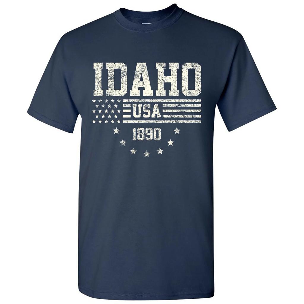 USA Flag Statehood Idaho 1890 - America Founding State Pride T Shirt - Navy