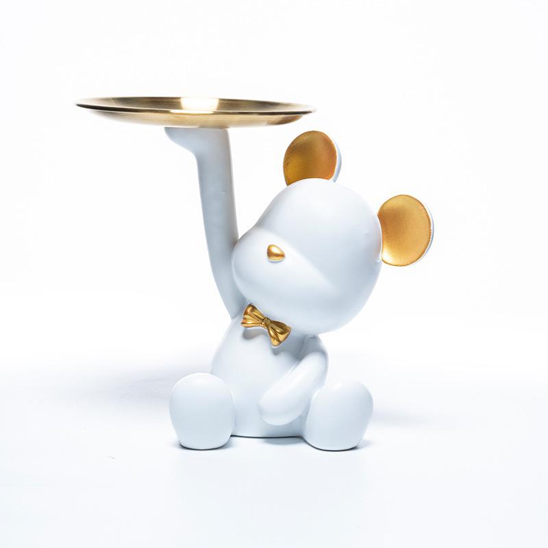Nordic Home Decor Accessories Creative Bear Figurines Tray Decoration Storage Sculpture Resin Living Room Table Decoration Gift