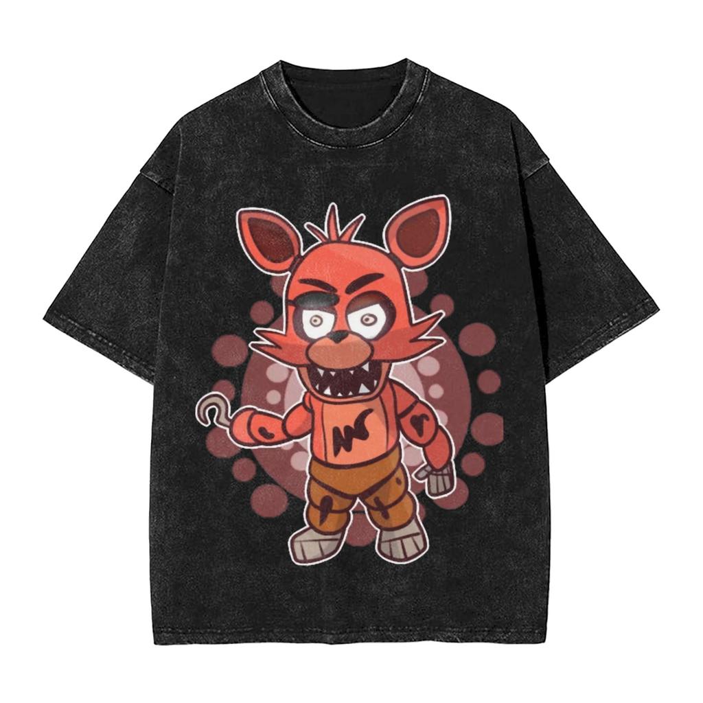 FNAF At Freddys Washed Streetwear Hip Hop Novelty T-Shirts Tees for Men Women Cotton Oversised Soft Comfort Short Sleeve