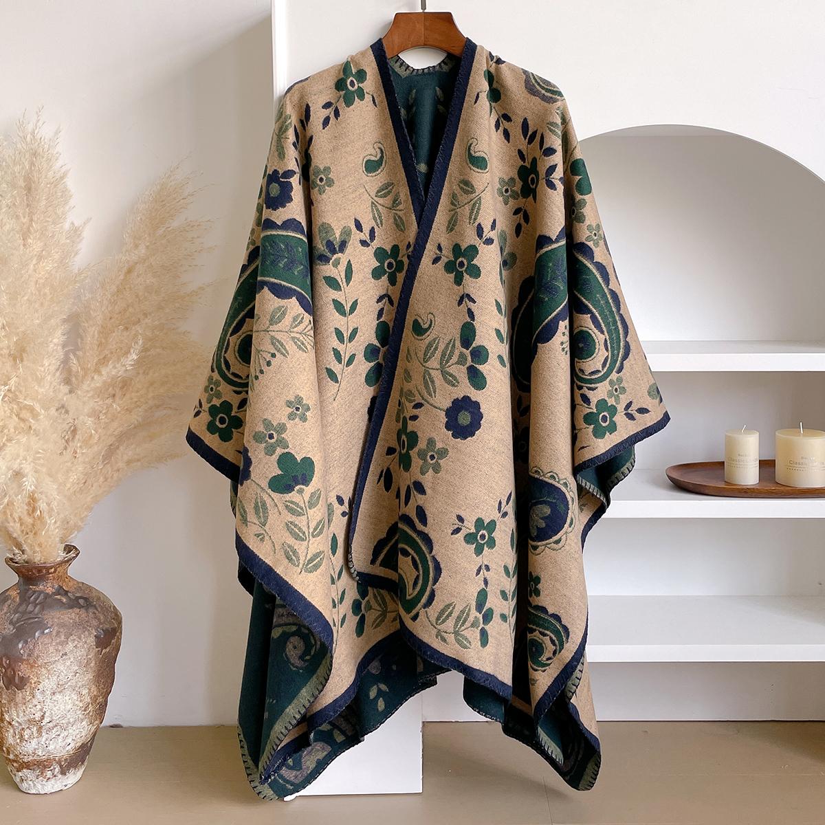Fashion Winter Warm Cashmere Scarf - Women S Floral Oil Painting Printed Pashmina Thick Shawl, Wrap & Echarpe