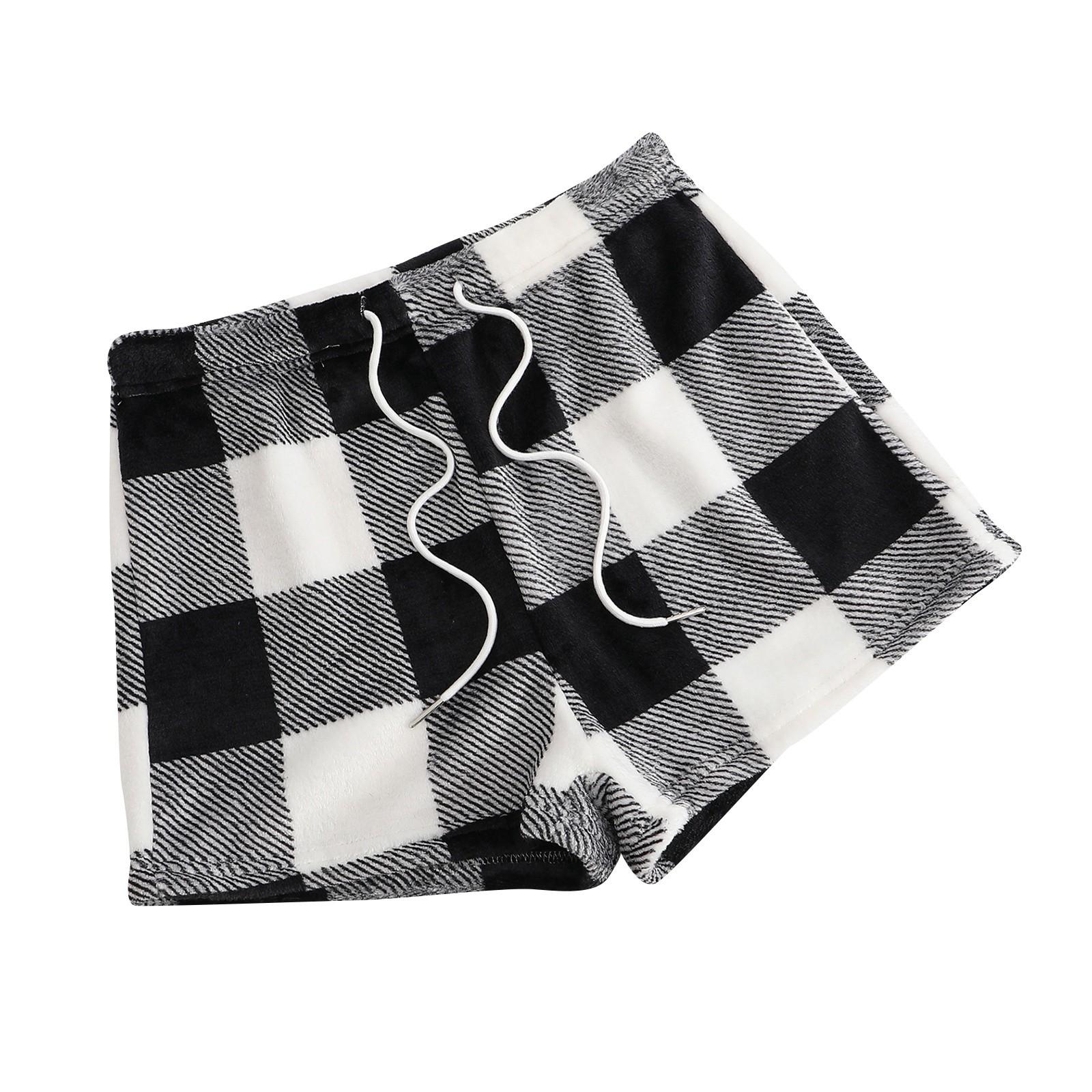 

Женские пижамные шорты, плюшевые шорты для сна, мягкие пижамные штаны с эластичной резинкой на талии, клетчатые брюки M чёрный