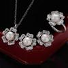 French Retro Pearl Set, Women's Cool Style Flower Three Piece Set New Light Luxury Jewelry Set Fashionable and High-end Feeling
