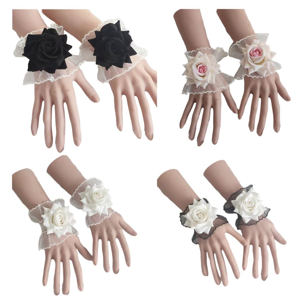 Women Gothic Lace Stretch Wrist Cuffs Bracelets For Wedding Party Y2K Bracelet Sleeve Wrist Cuffs Ruffled Lace