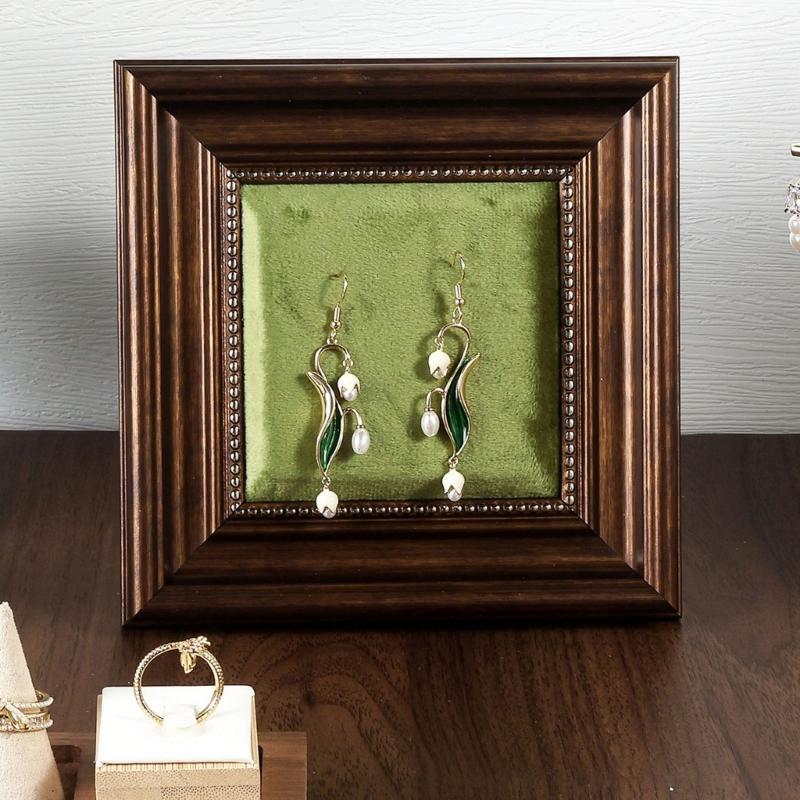 Scandinavian Inspires Wooden Jewelry Presentation Stand Velvets Lining Earrings Ring Accessories Holder