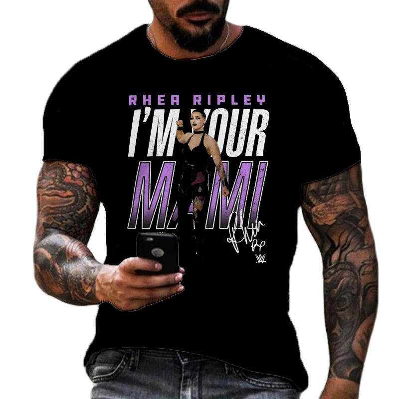 2025 Summer Men's 2D Printing Famous Wrestler Rhea Ripley T-shirt Children's Street Round Neck Sports Large Top
