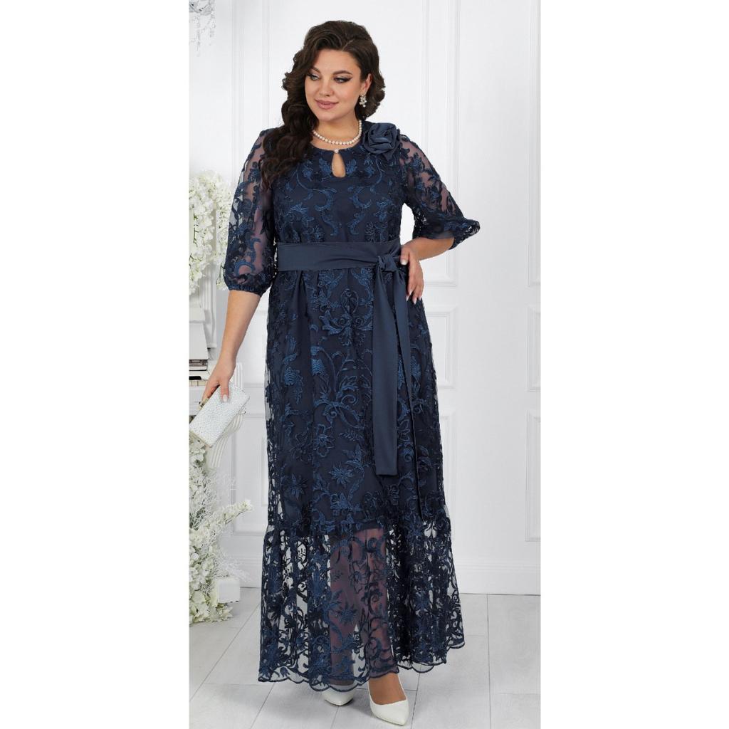Plus Size  New European American Style Heavy Lace Embroidery Cocktail Evening Dress Two-piece Set for Women