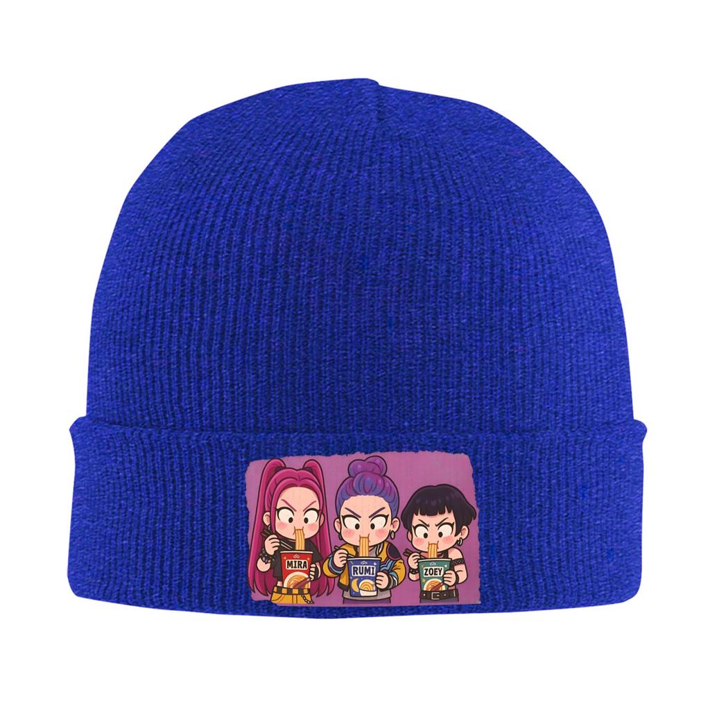 FeUnisex Unisex Mira Rumi & Zoey Eating Beanie Hats KPop Demon Hunters Street Knitting Hat Autumn Gym Caps Warm Soft Bonnet Hats