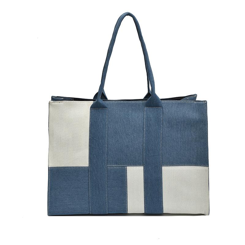 

Large capacity bag women s new commuter canvas denim tote bag splicing shoulder oblique span bag белый