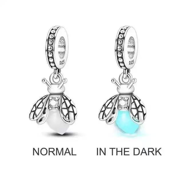 S925 Silver DIY Bracelet Beading Kit with Glow in the Dark Firefly Dragonfly Bee Insect Charms for Jewelry Making