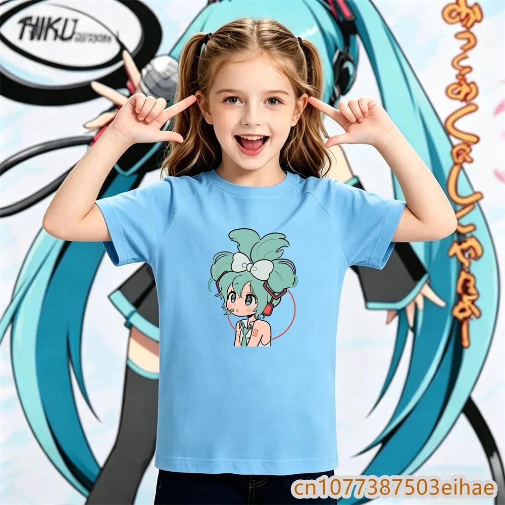 2026 Summer Hatsune Miku Y2K Retro Style Loose Printed ShortSleeved TShirt for Childrens Sporty Outfit