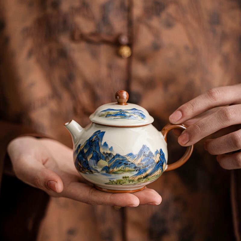 Ru Kiln Handheld Teapot Tea Set with Caddy