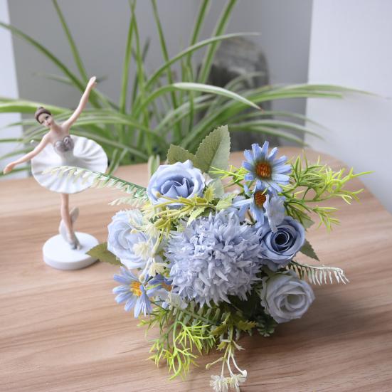 Fleurs Artificielles Haute Simulation Pétales en Soie Toucher Réel Tiges en Fil de Fer Réglables Roses Mixtes Hortensias Marguerites Sans Entretien Décoration de Maison Cadeaux