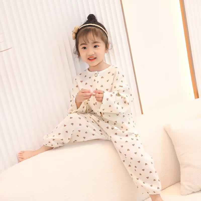 Kids' Pure Cotton Cartoon Pajama Set - Nine-Sleeve Homewear for Boys & Girls