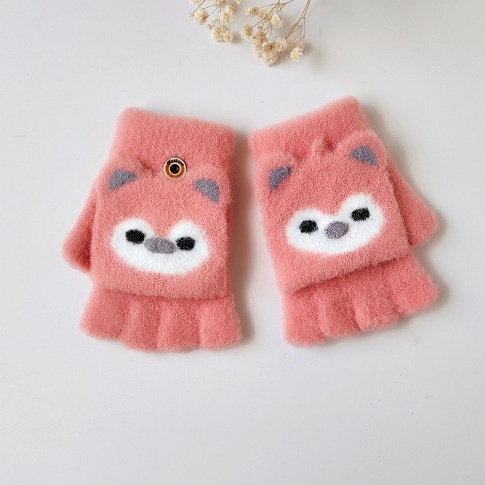 

Ухо для детей Форма медведя Корейские вязаные варежки Детские перчатки Перчатки без пальцев Перчатки с откидной крышкой роза розовый