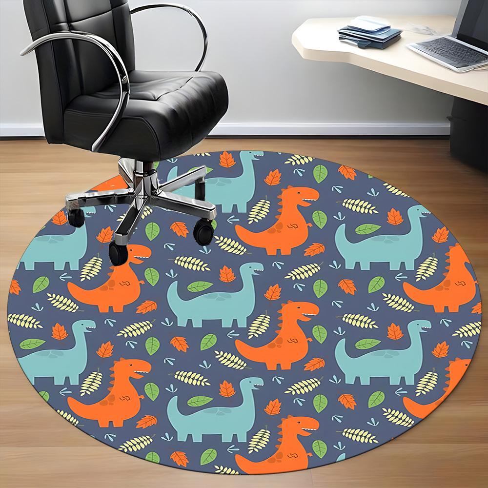 1PC Dino Leaves Office Round Area Rug, Mat Suitable For Office, Under Office Chairs Bedroom Living Room Home Decor, Room Deco