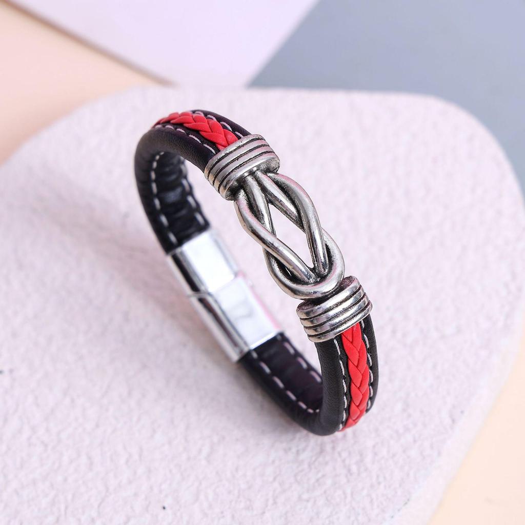 Retro Alloy & Leather Men's Bracelet - European & American Style, Braided Design, Titanium Steel Trend.