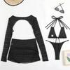 4PCS Halter With Skirt Long Sleeve Bikini Female Swimsuit Women Swimwear Four-Pieces Bikini Set Bather Bathing Suit Swim