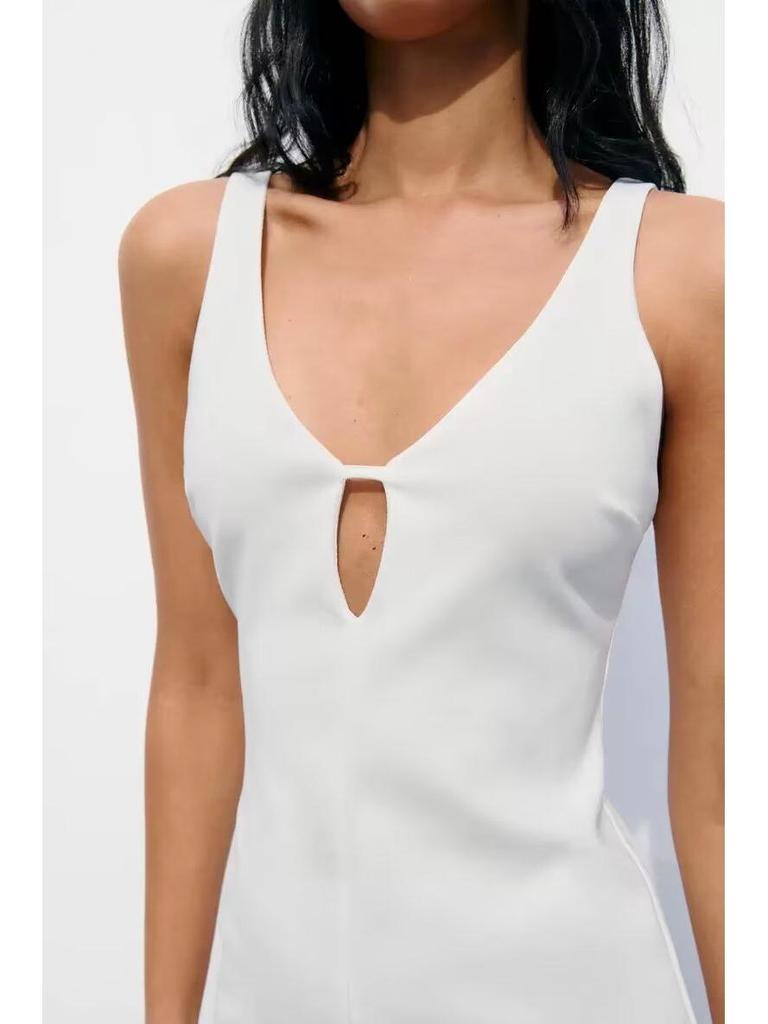 2025 Spring Women's European American V-neck Sleeveless Slim-fit Mini Dress